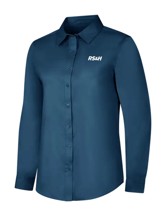 Light Navy Womens Long Sleeve Superpro React Twill Shirt w/RS&H Logo