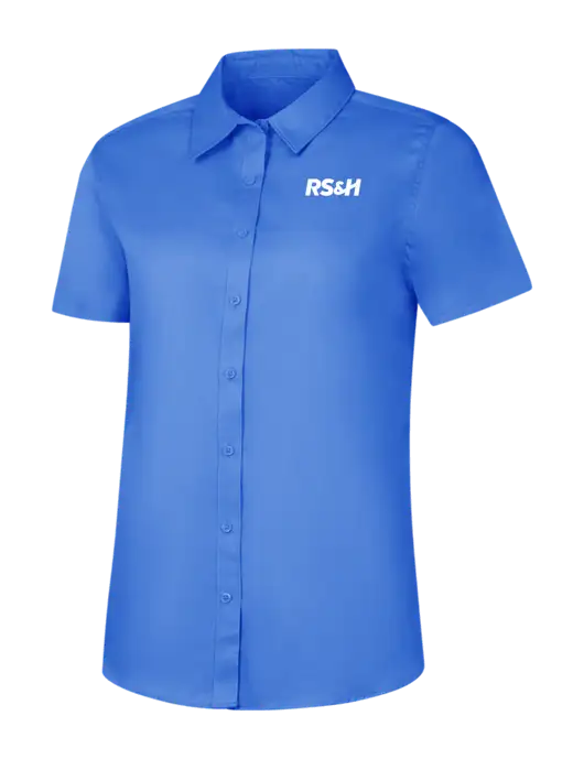 Womens Dark Carolina Blue Short Sleeve Superpro React Twill Shirt w/RS&H Logo