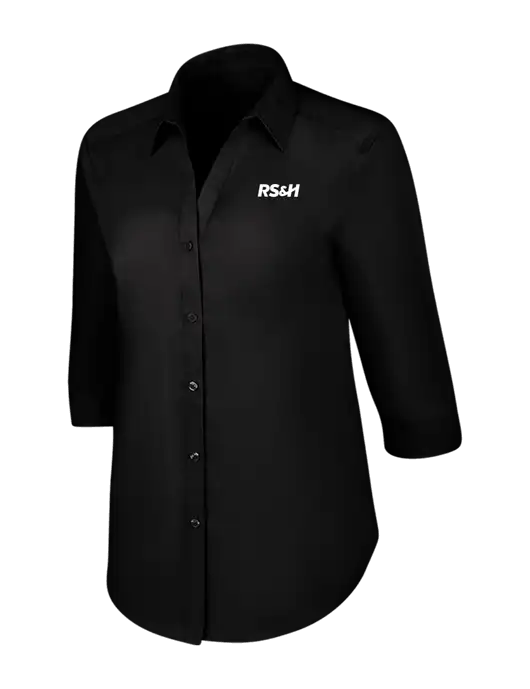 Womens Black 3/4 Sleeve Carefree Poplin Shirt w/RS&H Logo