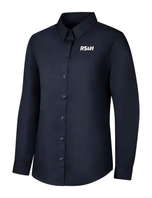 Womens River Blue Navy Long Sleeve Carefree Poplin Shirt w/RS&H Logo