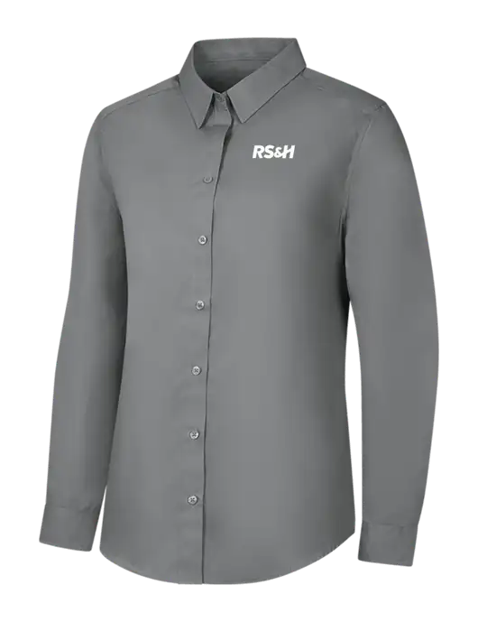 Womens Medium Grey Long Sleeve Carefree Poplin Shirt w/RS&H Logo