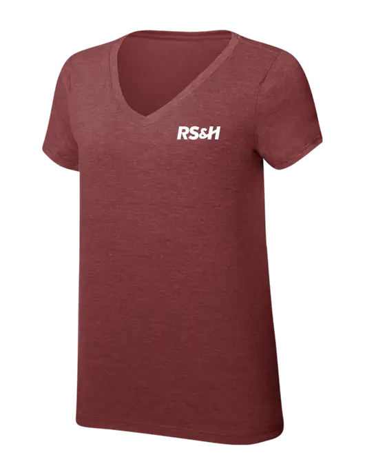 Womens Simply Soft V-Neck Maroon Frost 4.5oz  Poly/Combed Ring Spun Cotton T-Shirt w/RS&H Logo