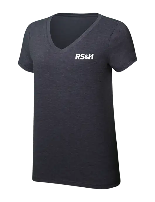 Womens Simply Soft V-Neck Heather Charcoal 4.5oz  Poly/Combed Ring Spun Cotton T-Shirt w/RS&H Logo
