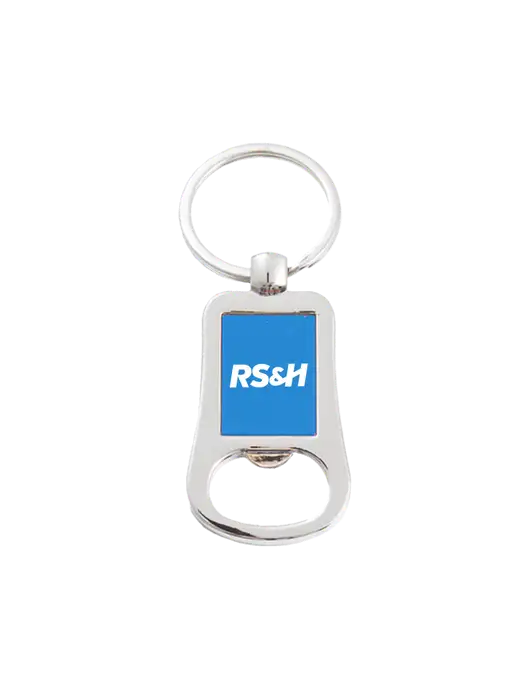 Silver & Blue Bottle Opener Keychain w/RS&H Logo
