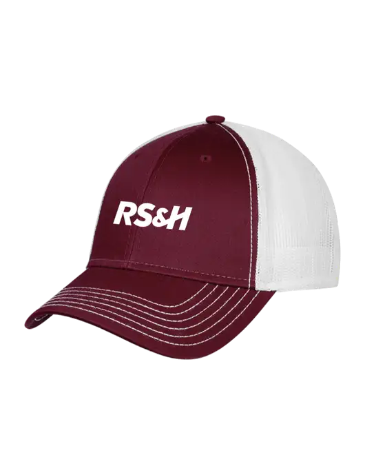 Maroon/Maroon/White Mesh Trucker Cap Snap Back w/RS&H Logo