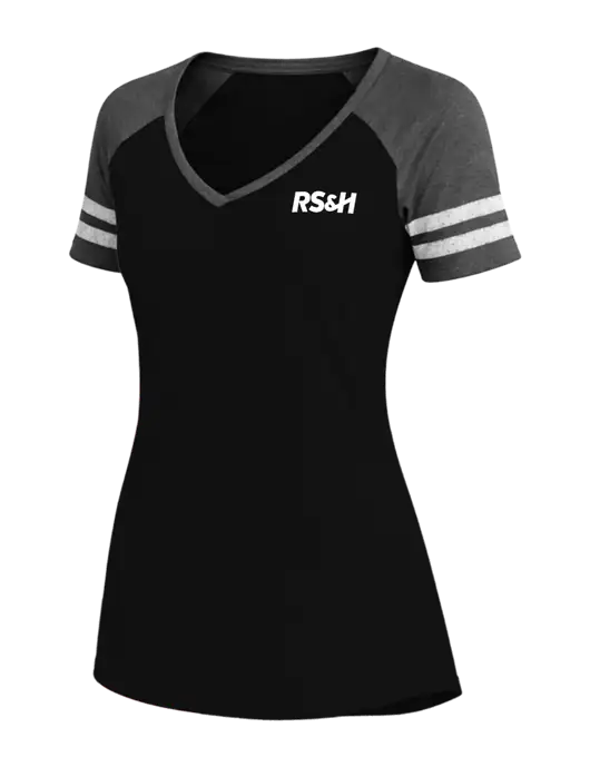 Womens Black/Charcoal Heather V-Neck Game Tee w/RS&H Logo