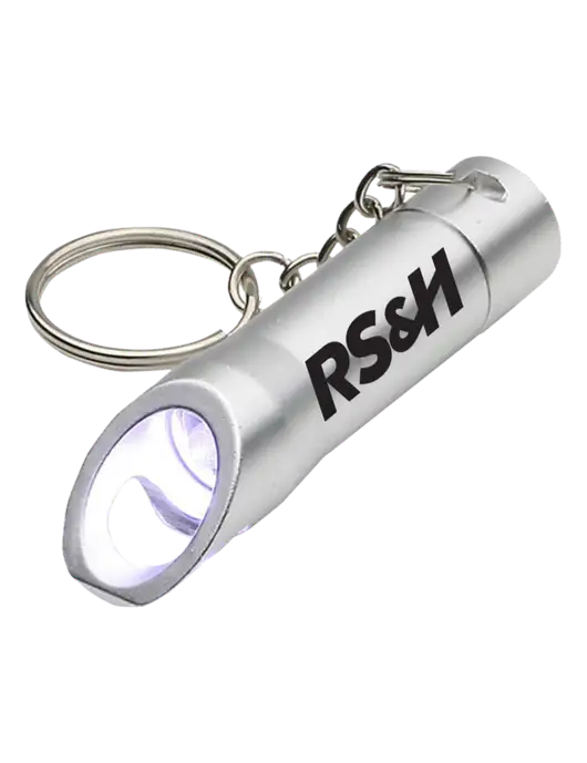 Silver Pocket LED Flashlight with Bottle Opener & Keychain w/RS&H Logo