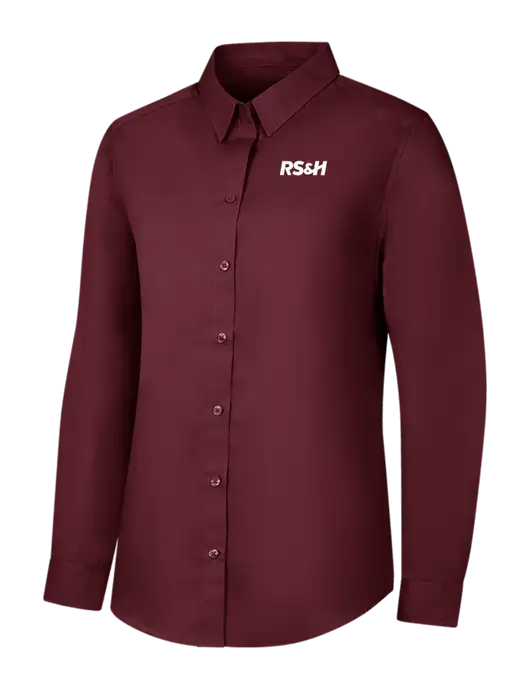 Womens Maroon Long Sleeve Carefree Poplin Shirt w/RS&H Logo