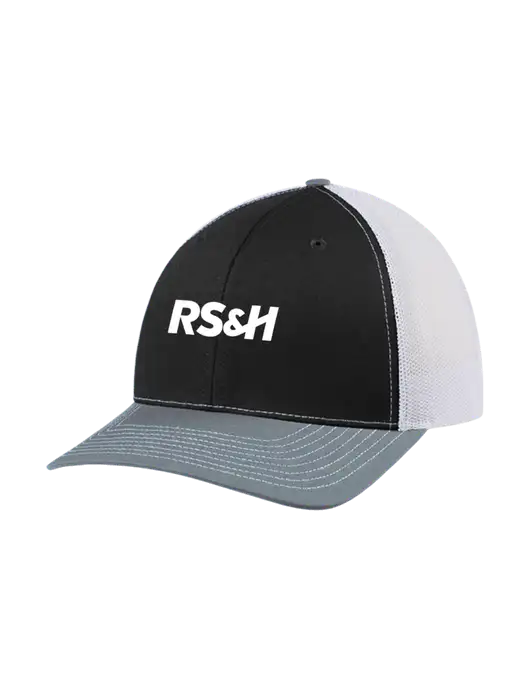 Richardson Adjustable Snapback Original 112 Trucker Cap Black/Light Heather Grey/White Mesh w/RS&H Logo