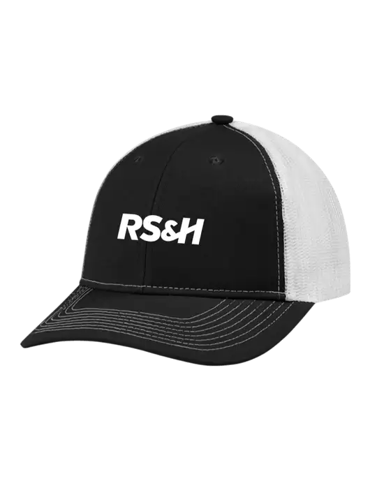 Snapback Ponytail Trucker Cap Black w/White Mesh w/RS&H Logo