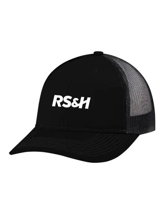 Snapback Ponytail Trucker Cap Black w/Black Mesh w/RS&H Logo