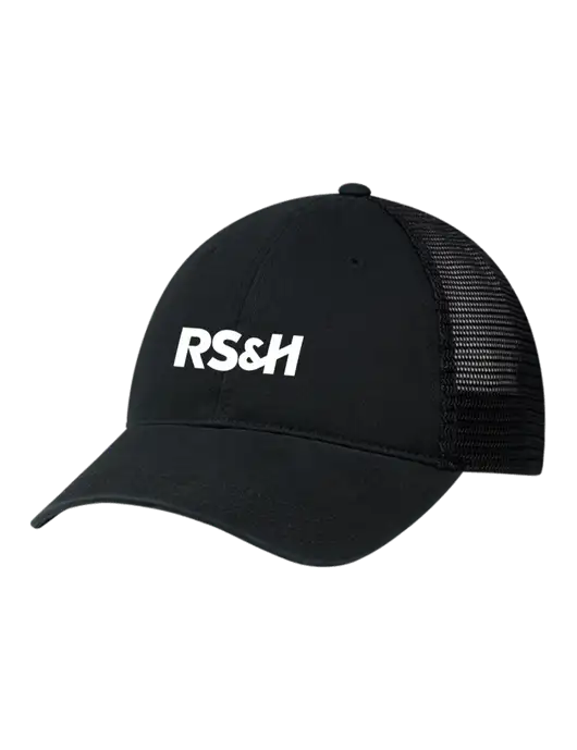 Richardson 111 Garment Washed Trucker Cap Black w/Black Mesh w/RS&H Logo