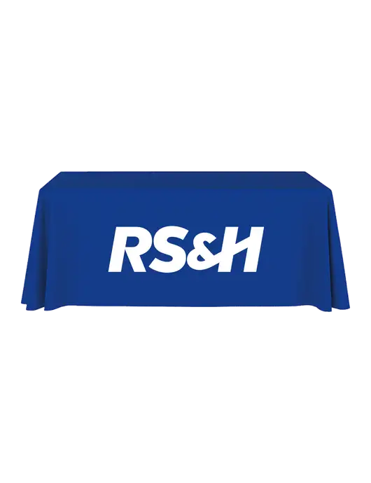 6' Stain-Resistant 4-Sided Dark Royal Table Cover w/RS&H Logo
