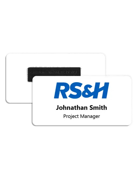 3" x 1.5" White Plastic Name Badge & Magnet w/RS&H