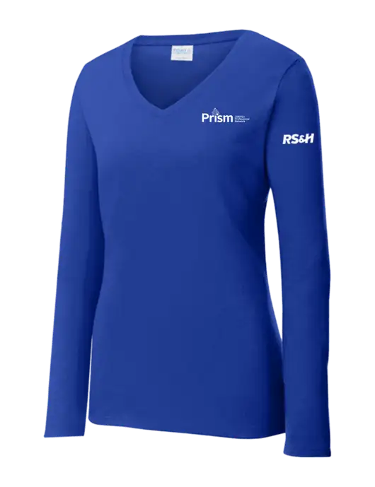 Womens  V-Neck Ring Spun Royal 4.5 oz Long Sleeve T-Shirt w/RS&H Prism Logo, RS&H Logo