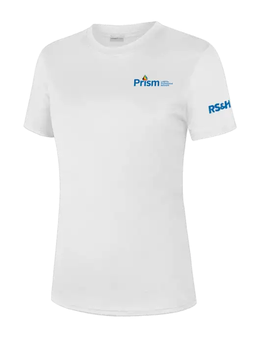  Womens White PosiCharge Competitor Tee w/RS&H Prism Logo, RS&H Logo