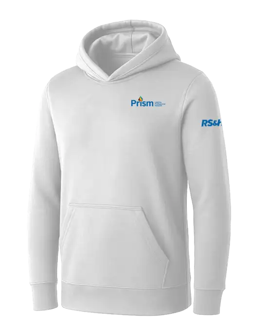 Womens White Core Fleece Pullover Hooded Sweatshirt w/RS&H Prism Logo, RS&H Logo