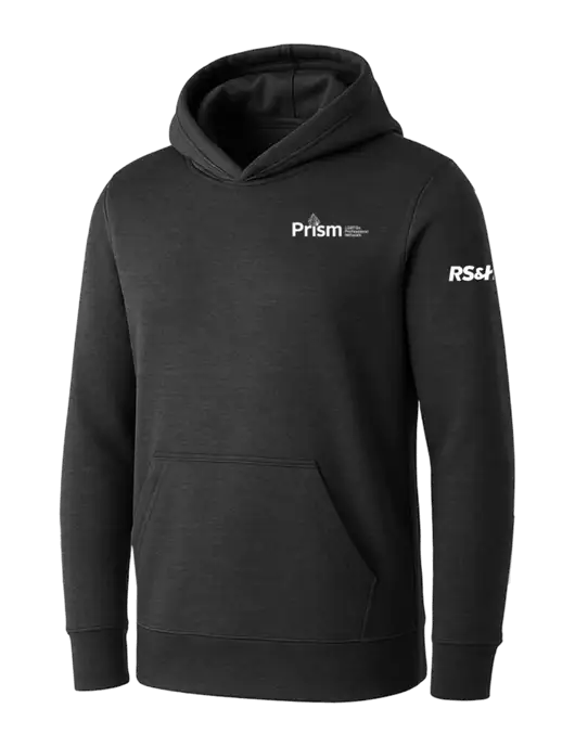 Womens Dark Grey Heather Core Fleece Pullover Hooded Sweatshirt w/RS&H Prism Logo, RS&H Logo