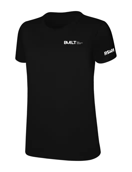 Womens Ring Spun Jet Black 4.5 oz T-Shirt w/RS&H BUILT Logo, RS&H Logo