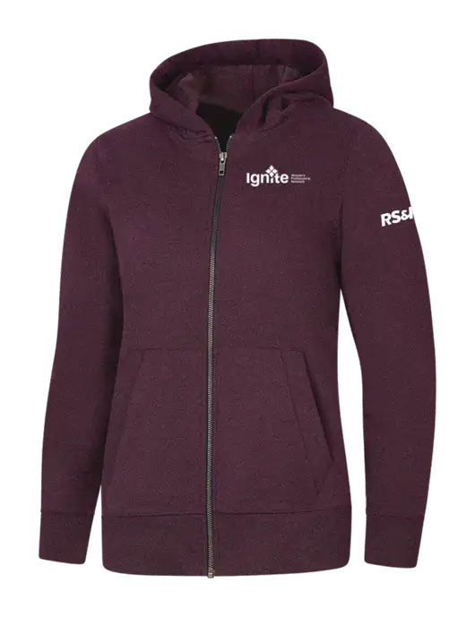 Womens Maroon Heather Re-Fleece Full-Zip Hoodie w/RS&H Ignite Logo, RS&H Logo