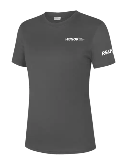 Womens Dark Grey PosiCharge Competitor Tee w/RS&H HONOR Logo, RS&H Logo