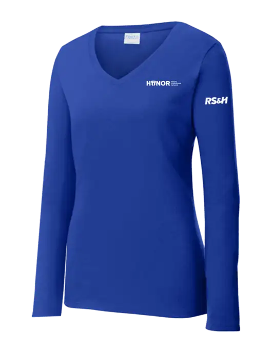 Womens  V-Neck Ring Spun Royal 4.5 oz Long Sleeve T-Shirt w/RS&H HONOR Logo, RS&H Logo