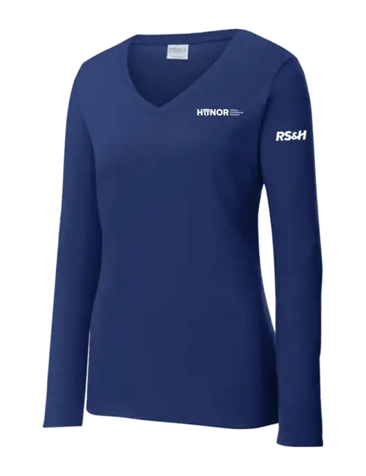 Womens  V-Neck Ring Spun Navy 4.5 oz Long Sleeve T-Shirt w/RS&H HONOR Logo, RS&H Logo