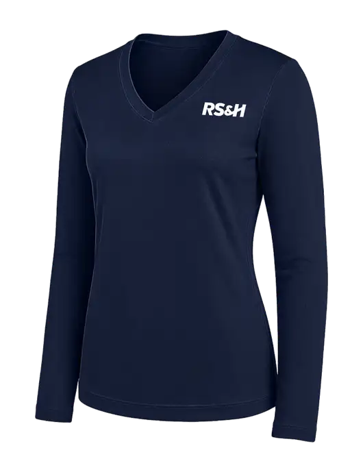 Womens Navy Long Sleeve PosiCharge V-Neck Competitor Tee w/RS&H Logo