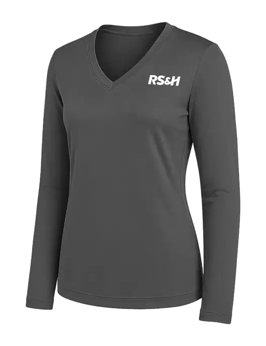 Womens Dark Grey Long Sleeve PosiCharge V-Neck Competitor Tee w/RS&H Logo
