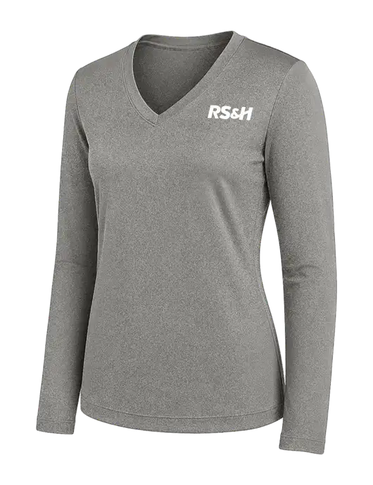 Womens Medium Grey Heather Long Sleeve PosiCharge V-Neck Competitor Tee w/RS&H Logo