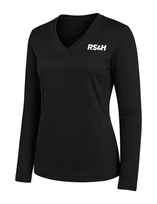 Womens Black Long Sleeve PosiCharge V-Neck Competitor Tee w/RS&H Logo